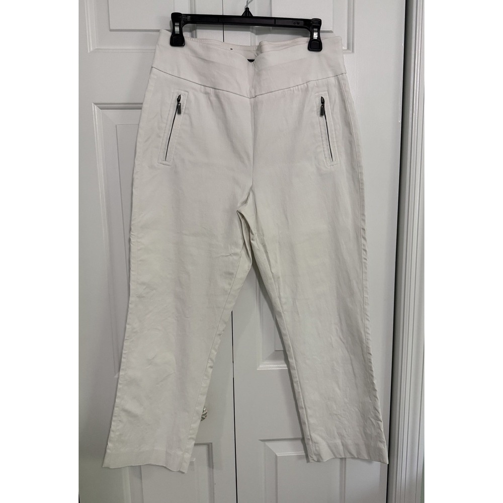INC International Crop Zipper Pockets Pull On White Pants Womens 12 - Picture 1 of 7